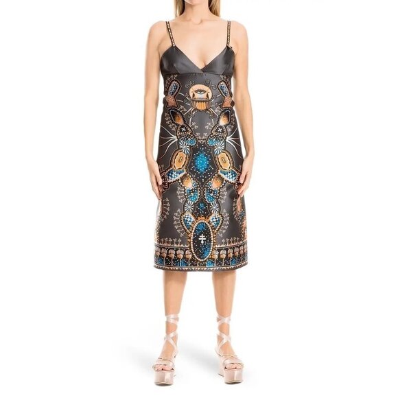 Leon Max Studio Womens Gray Extraterrestrial Satin Midi Cocktail Dress Sz 10 New - Picture 1 of 9